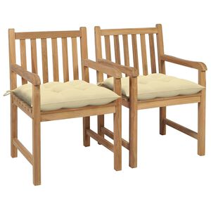 vidaXL Tuinstoelen 2 st met cr&egrave;mewitte kussens massief teakhout