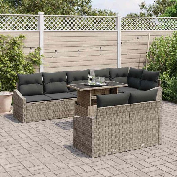 vidaXL Tuin Sofa Set met kussen met opslag 9 pcs Grijs