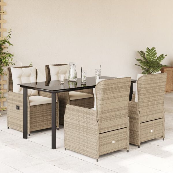 vidaXL 5-delige Tuinset met kussens poly rattan beige