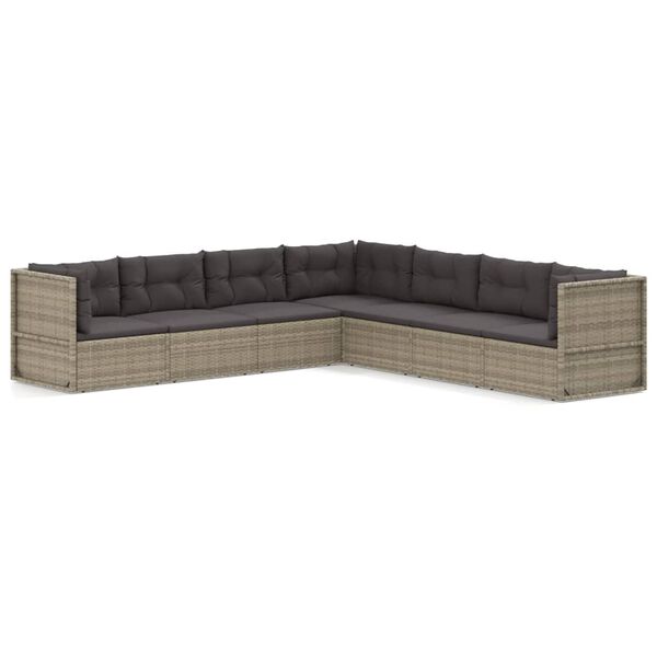 vidaXL 7-delige Loungeset met kussens poly rattan grijs