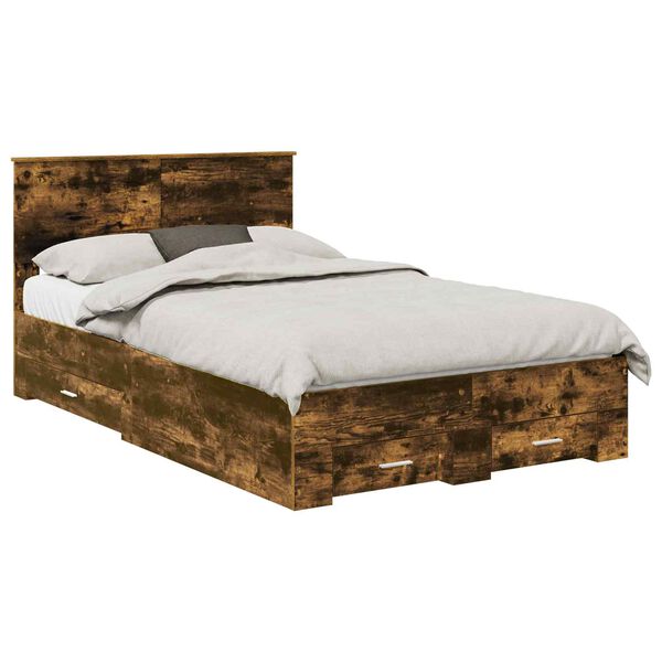vidaXL Bedframe met hoofdeinde Gerookt eiken 135 x 190 cm Bewerkt hout