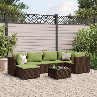 vidaXL 7-delige Loungeset met kussens poly rattan bruin