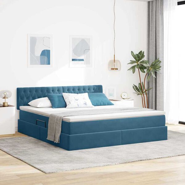 vidaXL Opbergbed met LED met matras Donkerblauw 180 x 200 cm Fluweel