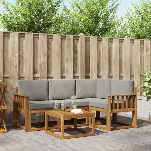 vidaXL Buiten bankenset met kussen 5 pcs Natuurlijk en Lichtgrijs