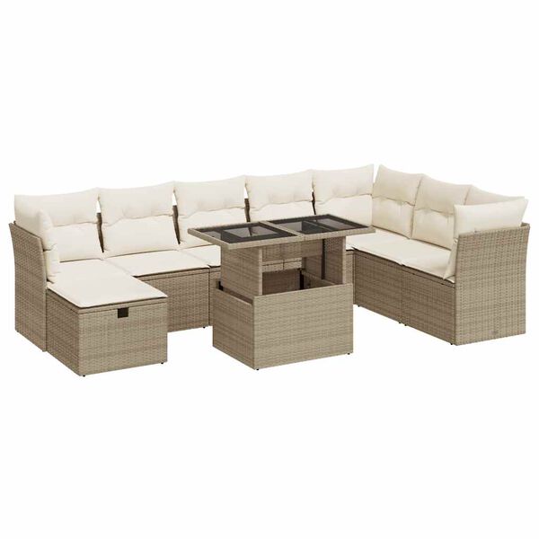vidaXL 9-delige Loungeset met kussens poly rattan beige