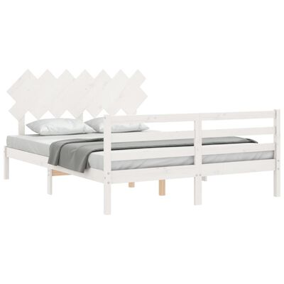 vidaXL Bedframe met hoofdbord massief hout wit 140x200 cm