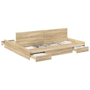 vidaXL Opbergbedframe met lade Sonoma Eiken 200 x 200 cm Bewerkt hout