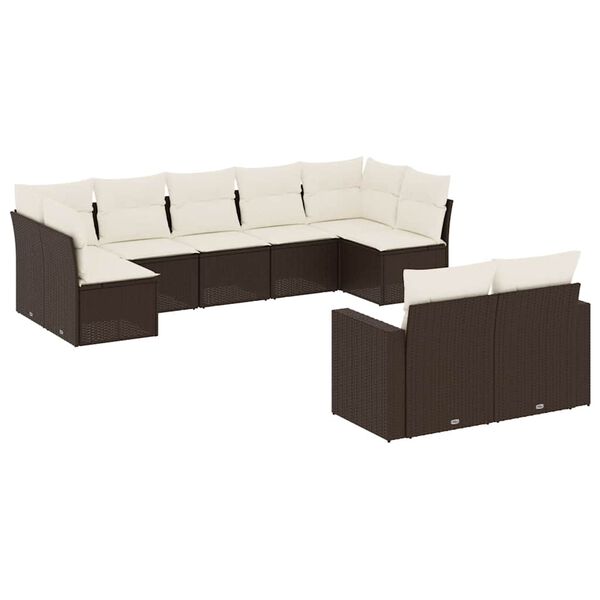 vidaXL 9-delige Loungeset met kussens poly rattan bruin