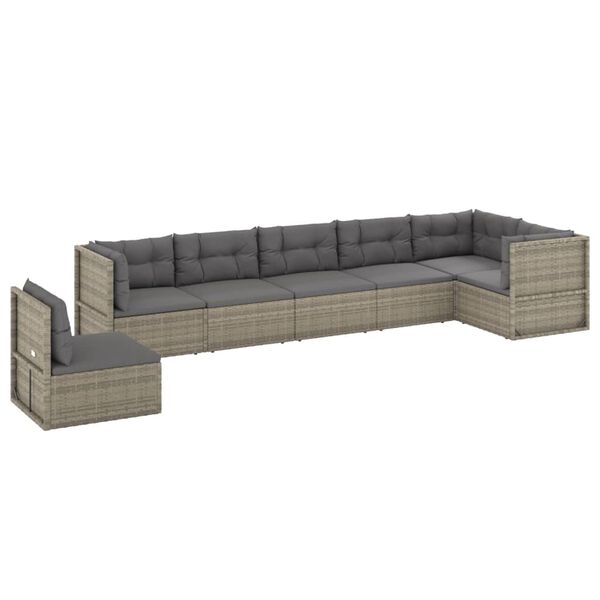 vidaXL 7-delige Loungeset met kussens poly rattan grijs
