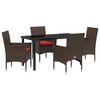 vidaXL Tafel en stoelen set 5 st Bruin en Rood PE Rattan