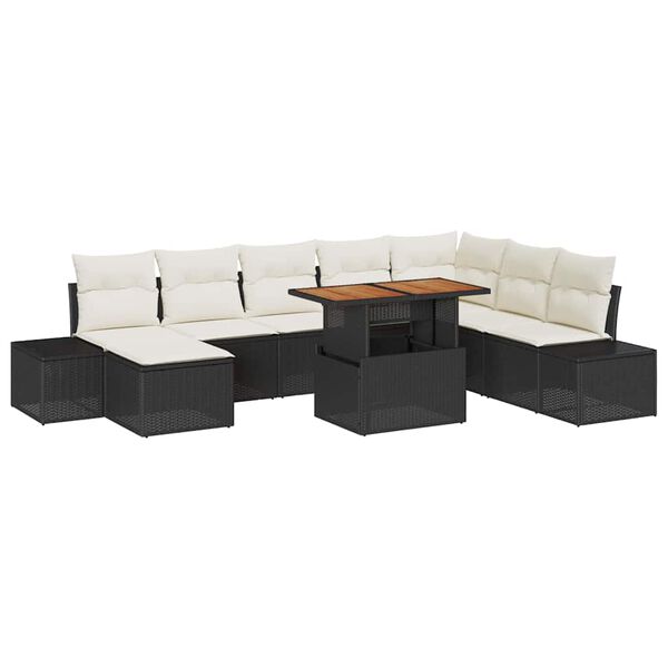 vidaXL Tuin Sofa Set met opslag 9 pcs Zwart Poly riet