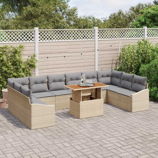vidaXL Tuin Sofa Set met opslag 11 pcs Beige Poly riet