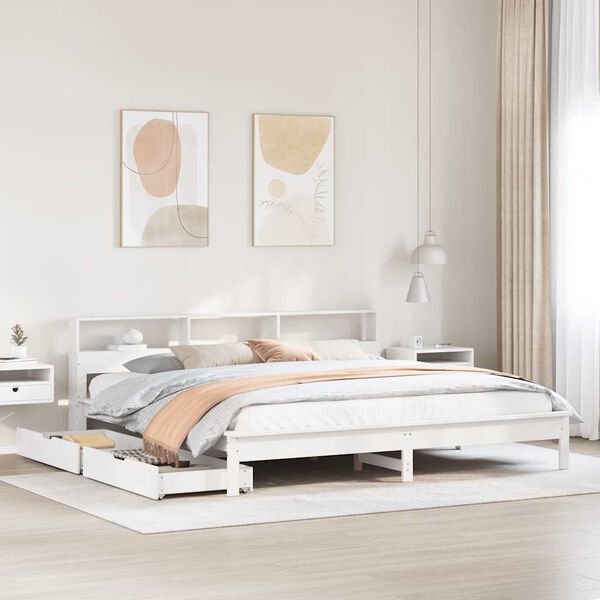 vidaXL Bed met boekenkast zonder matras grenenhout wit 180x200 cm