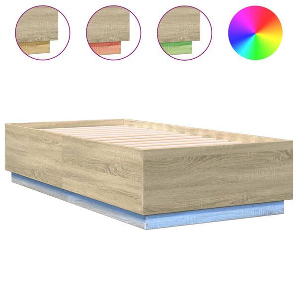 vidaXL Bedframe met LED-verlichting sonoma eikenkleurig 75x190 cm