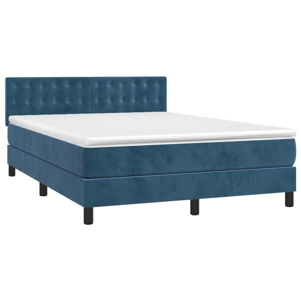 vidaXL Boxspring met matras en LED fluweel donkerblauw 140x200 cm