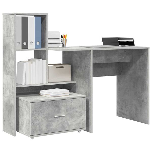 vidaXL Bureau met lade Beton Grijs 131,5 x 50 x 106,5 cm Bewerkt hout