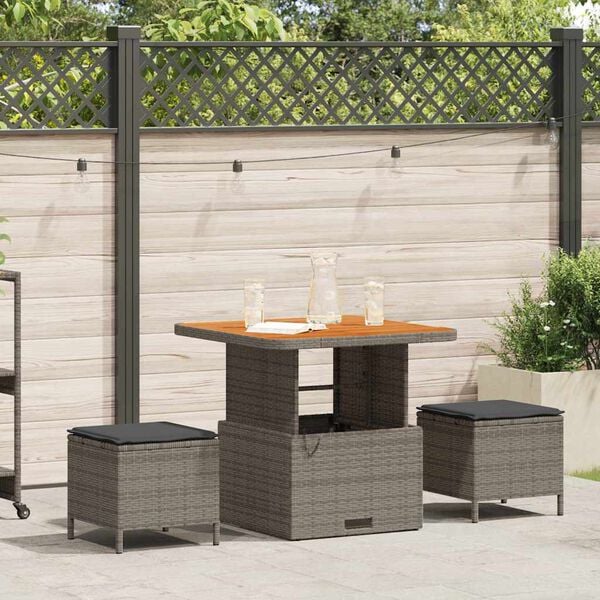vidaXL Tuin eettafelset Grijs poly rattan