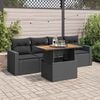 vidaXL 5-delige Loungeset met kussens poly rattan zwart