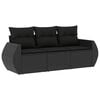 vidaXL 3-delige Loungeset met kussens poly rattan zwart