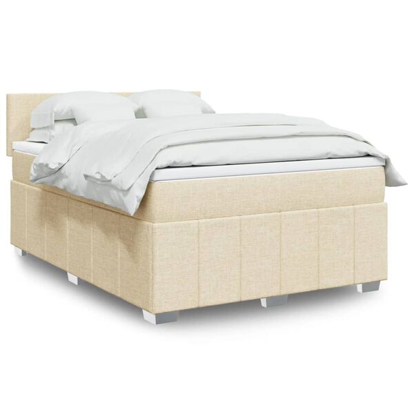 vidaXL Boxspring met matras stof cr&egrave;mekleurig 140x200 cm