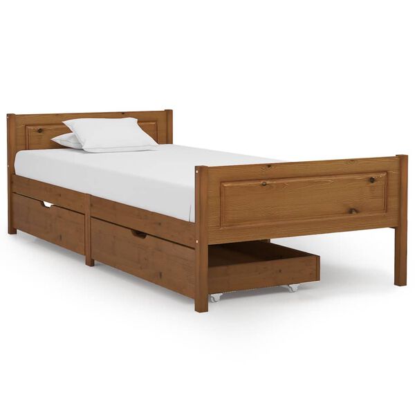 vidaXL Bedframe met 2 lades massief grenenhout honingbruin 90x200 cm