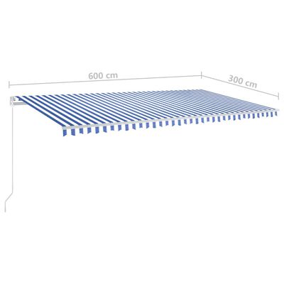 vidaXL Luifel automatisch uittrekbaar met palen 6x3 m blauw en wit