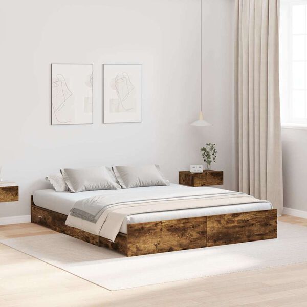 vidaXL Opbergbedframe met lade Gerookt eiken 140 x 190 cm Bewerkt hout