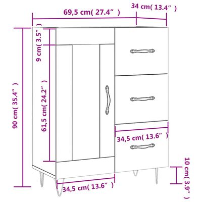 vidaXL Dressoir 69,5x34x90 cm bewerkt hout hoogglans wit