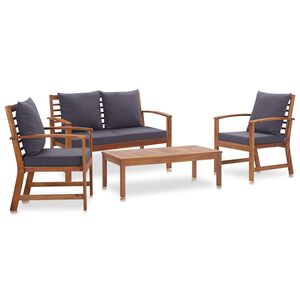 vidaXL 4-delige Loungeset met kussens massief acaciahout