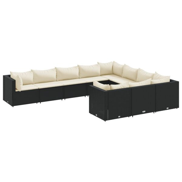 vidaXL 10-delige Loungeset met kussens poly rattan zwart