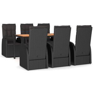 vidaXL 7-delige Tuinset met kussens poly rattan zwart