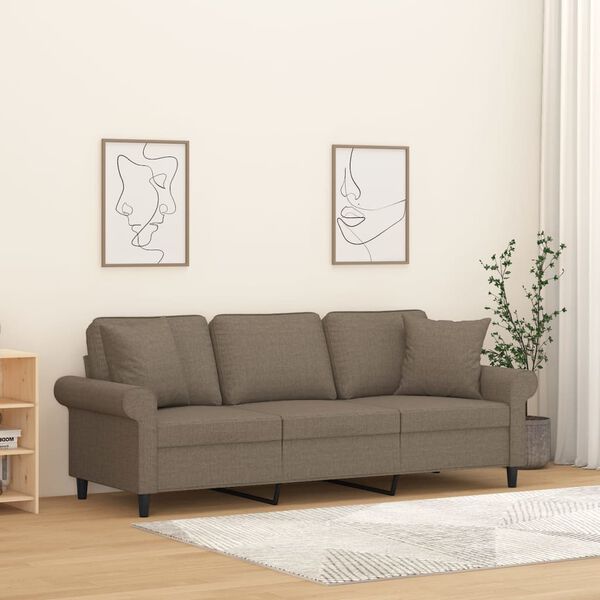 vidaXL Driezitsbank met kussens 180 cm stof taupe