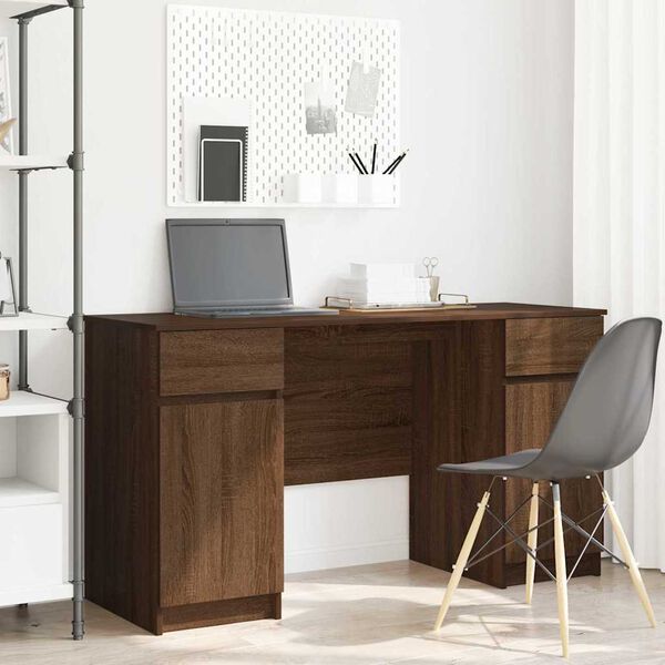vidaXL Bureau met lade bruin eikenkleur 140 x 49 x 76 cm Bewerkt hout