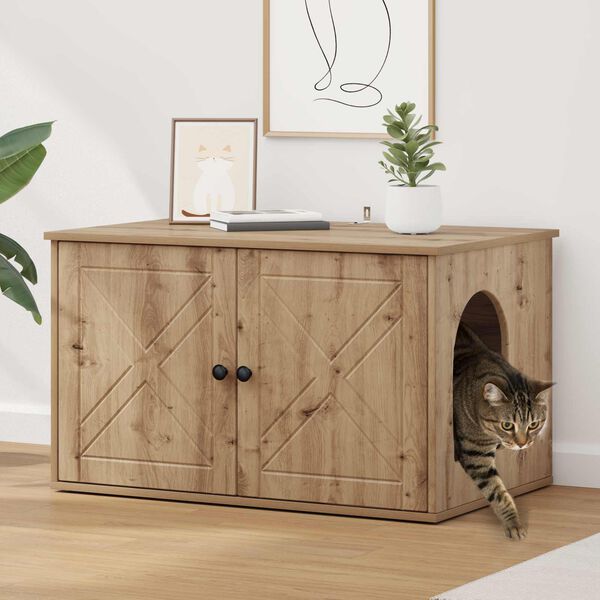 vidaXL Kattenhuis Ambachtelijk eiken 85 x 55 x 50 cm Bewerkt hout