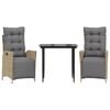 vidaXL 3-delige Tuinset met kussens poly rattan gemengd beige