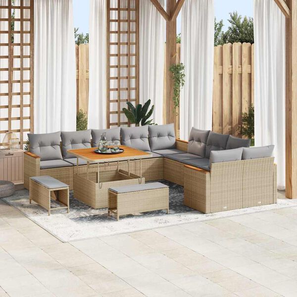 vidaXL Tuin Sofa Set met kussen 13 pcs Beige Poly riet