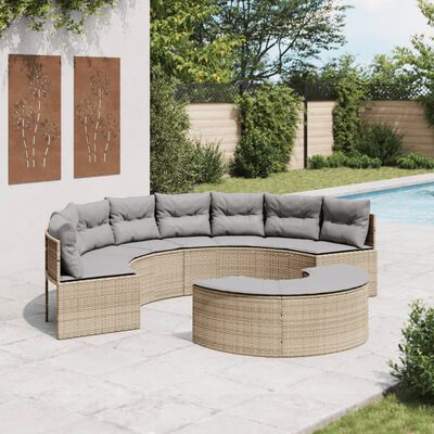 vidaXL 2-delige Loungeset halfrond poly rattan beige