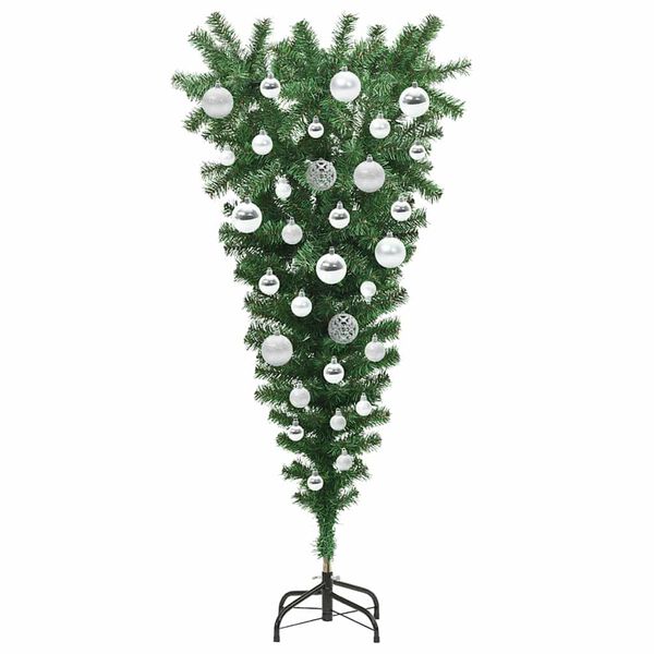 vidaXL Opwaartse Kunstkerstboom met Ballenset Groen 120 cm PVC