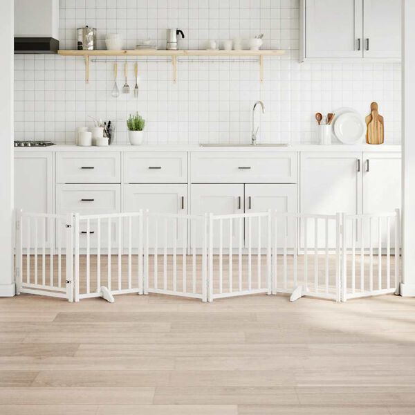 vidaXL Hondenhek inklapbaar 6 panelen 300 cm massief vurenhout wit