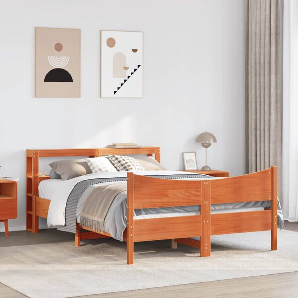 vidaXL Bedframe met hoofdbord massief grenenhout wasbruin 140x190 cm