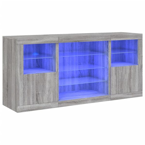 vidaXL Dressoir met LED-verlichting 142,5x37x67 cm grijs sonoma
