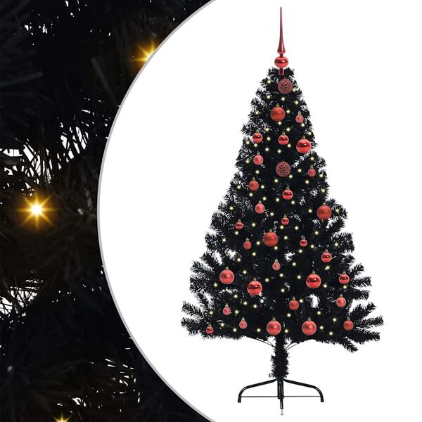 vidaXL Kunstmatig Voorverlicht Kerstboom met 150 LED Zwart 150 cm PVC