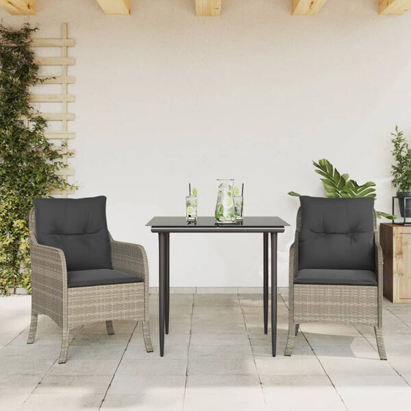 vidaXL 7-delige Tuinset met kussens poly rattan grijs