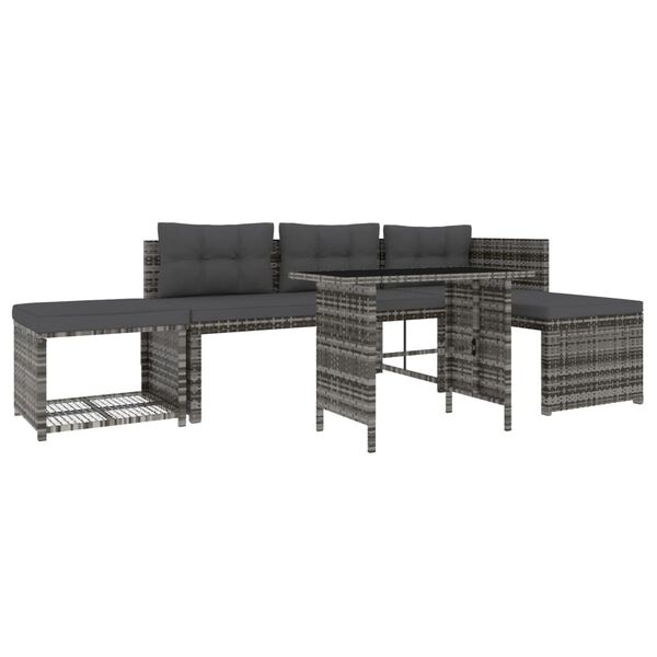 vidaXL 4-delige Tuinset met kussens poly rattan grijs