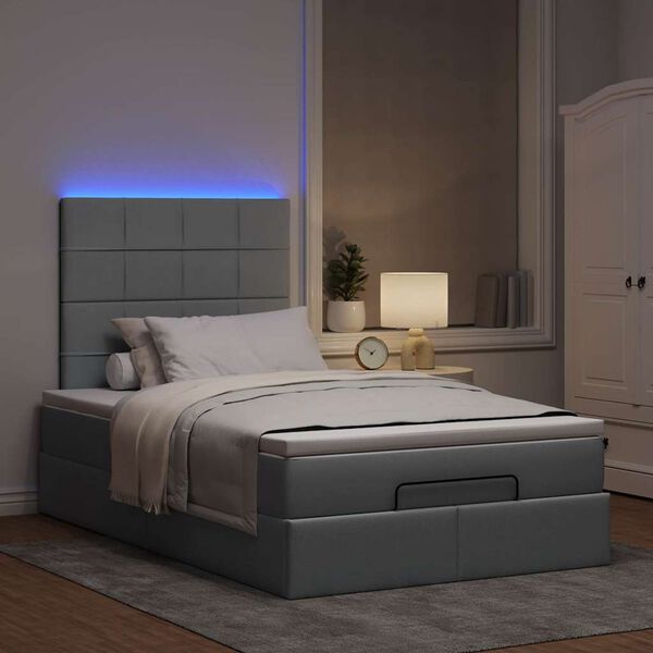 vidaXL Ottoman bed met matras en LED's 120x200cm stof lichtgrijs