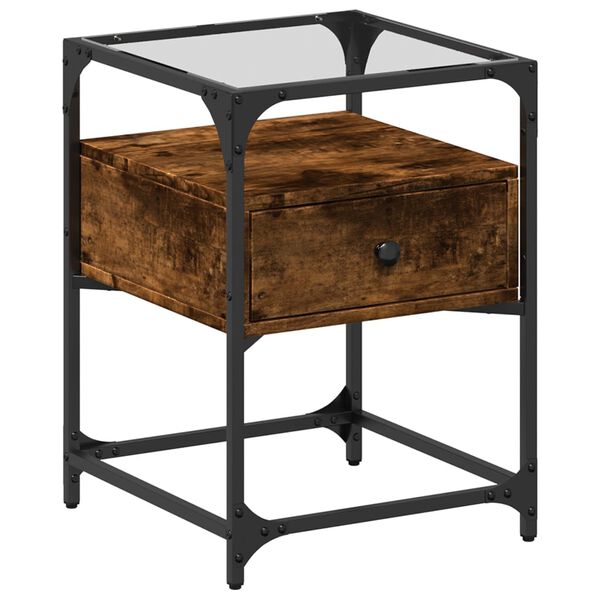 vidaXL Nachtkastje 40x40x55 cm bewerkt hout gerookt eikenkleurig