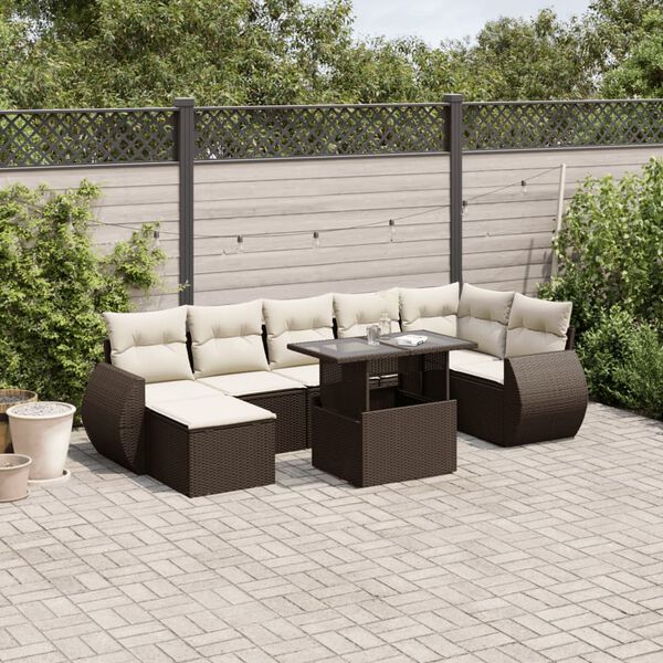 vidaXL 8-delige Loungeset met kussens poly rattan bruin