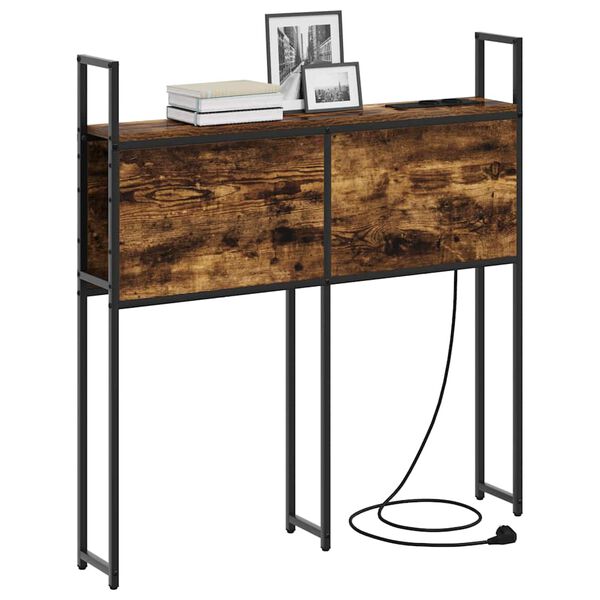 vidaXL Opberghoofdbord met Oplaadstation Gerookt eiken 93 x 15 x 98 cm
