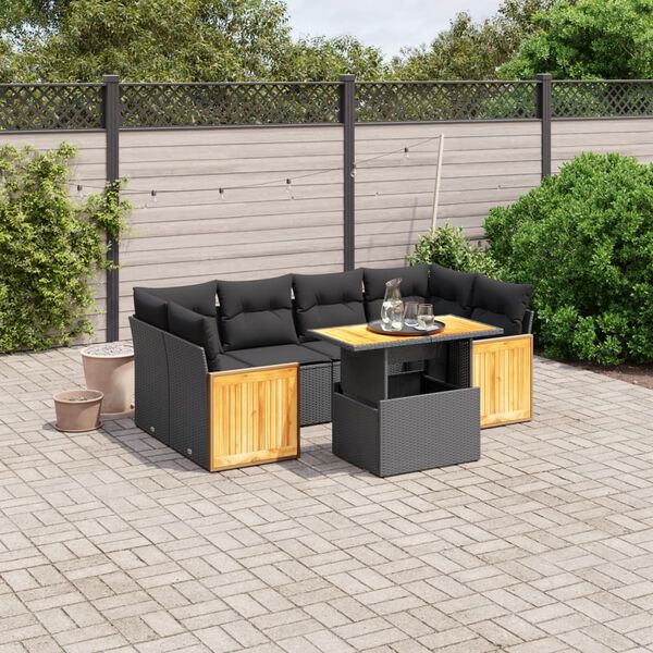 vidaXL 7-delige Loungeset met kussens poly rattan zwart