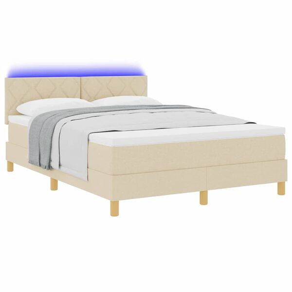 vidaXL LED Box Spring Bed met matras met LED Cr&egrave;me 160 x 200 cm Stof